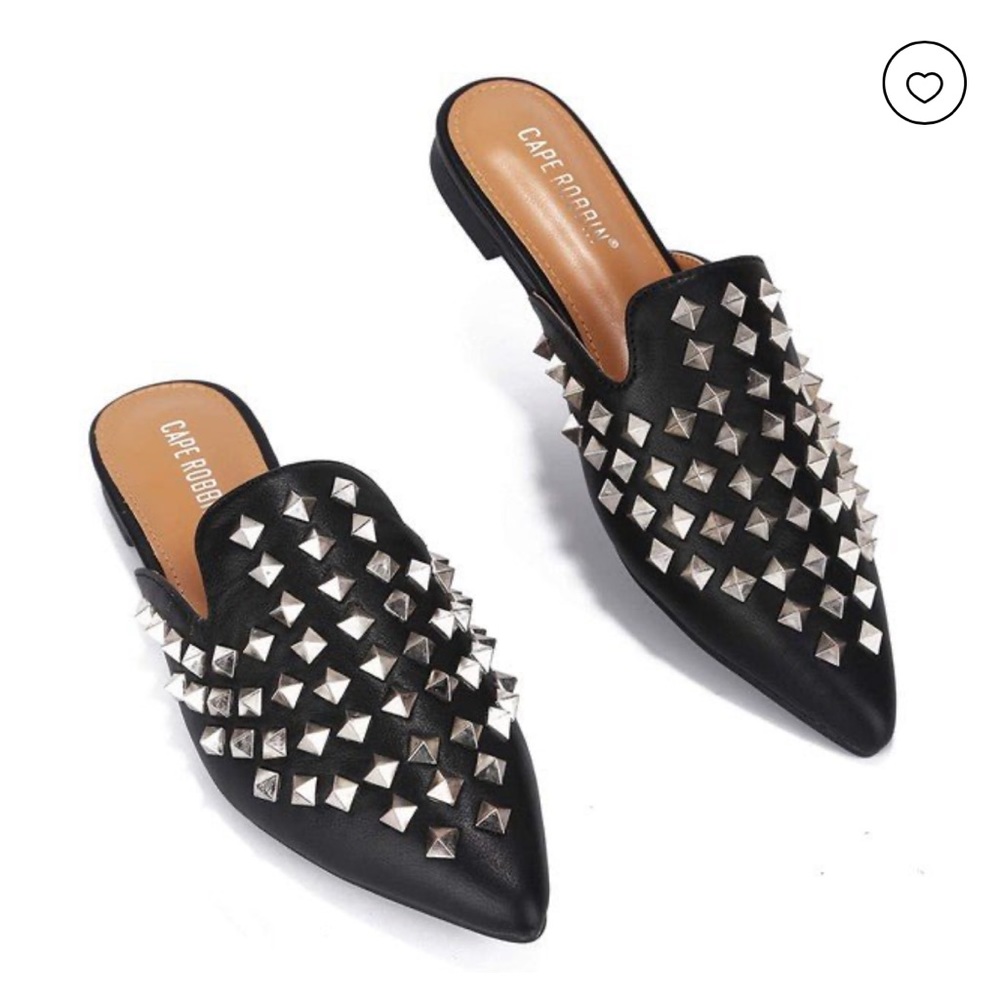 NIB Black Studded Slide Flats 8.5 Cape Robbin